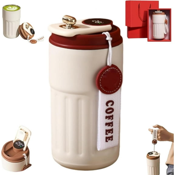 450ml Portable Insulated Tumbler,Intelligent Temperature Display Thermal Mug, 316 Stainless Steel Travel Mug with Temperature Display, Car-Mounted Design, for Hot Cold Beverages (Red 1PCS)