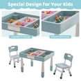 thumbnail image 4 of DOREROOM 4 in 1 Kids Table and 2 Chairs Set with Storage, Toddler Table and Chair Set for Kids Ages 3-10, Graffiti & Building Blocks Double-Sided Tabletop (Grayish Blue, 2 Chairs), 4 of 8