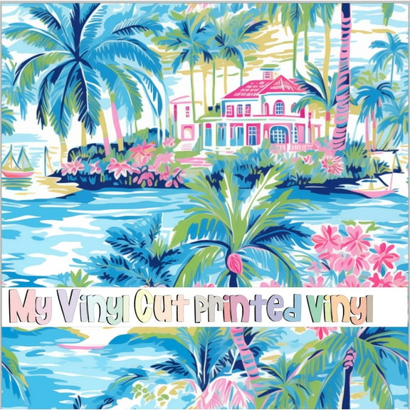 Printed Adhesive Vinyl Preppy Beach E Pattern Permanent Adhesive (Large Scale)
