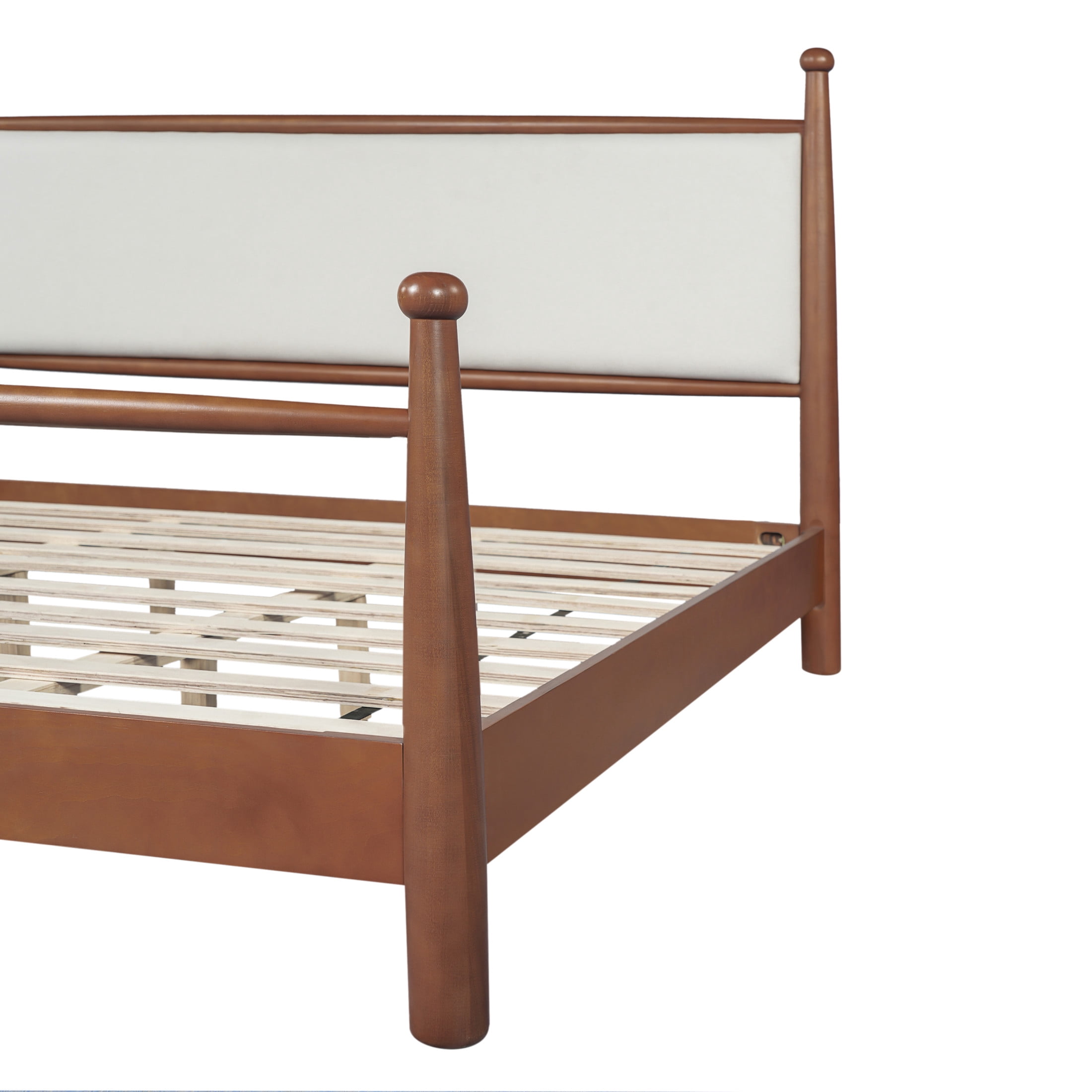 Christopher Knight Home King Size Traditional Bed Frame with Upholstered Headboard, Walnut+Beige