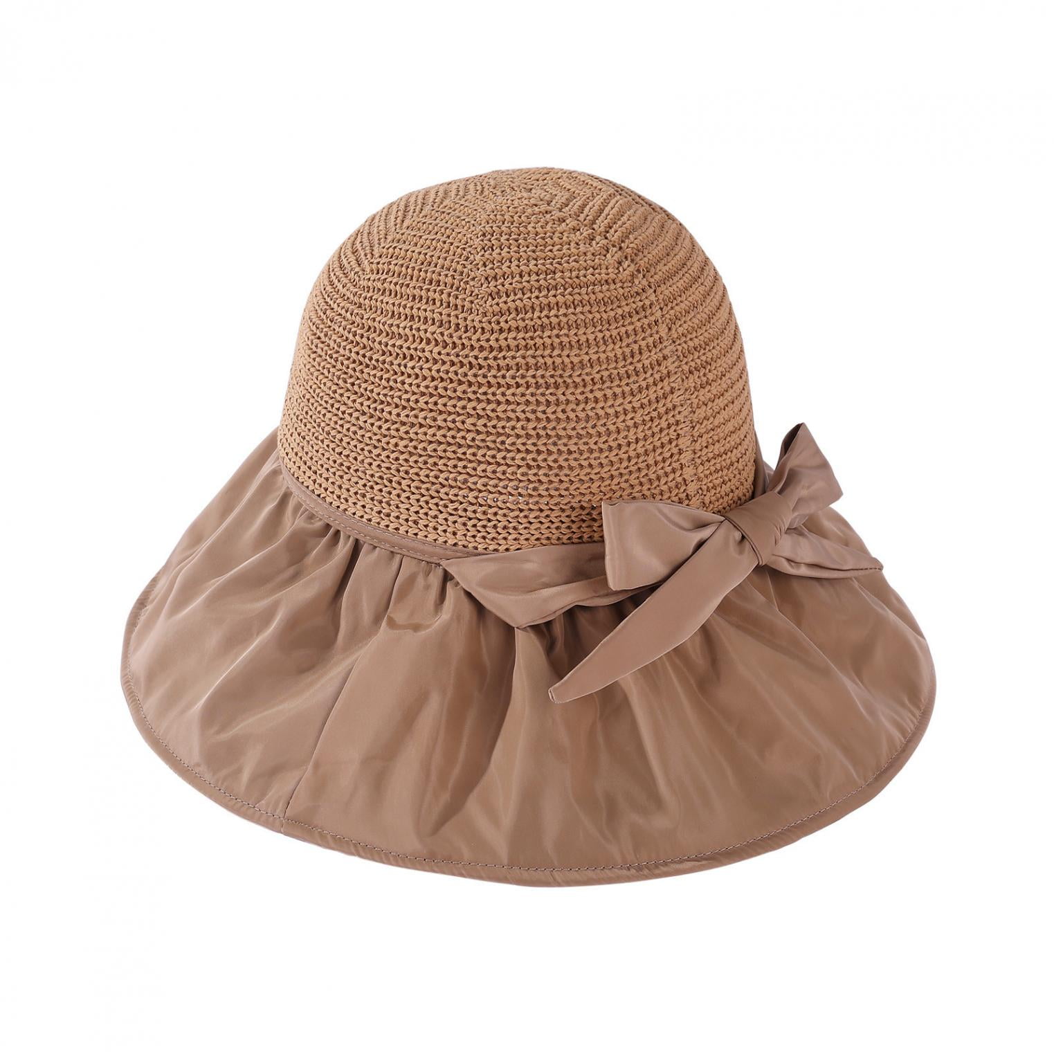 Women Wide Brim Hat Hollow Breathable Summer Bucket Hat Bow Lady’s Sun Cap for Travel 