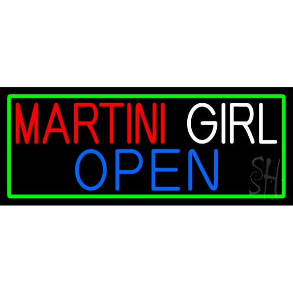 Martini Girl Open With Green Border LED Neon Sign 13 x 32 - inches, Clear Edge Cut Acrylic Backing, with Dimmer - Bright and Premium built indoor LED Neon Sign for Bar decor.