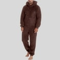 thumbnail image 2 of KKBOTIVE Winter Fuzzy Onesies Pajamas for Men Hoodie Zipper Jumpsuits Loungewear Long Sleeve Warm Romper Adult Fall Winter Loungewear Brown Size: M, 2 of 6