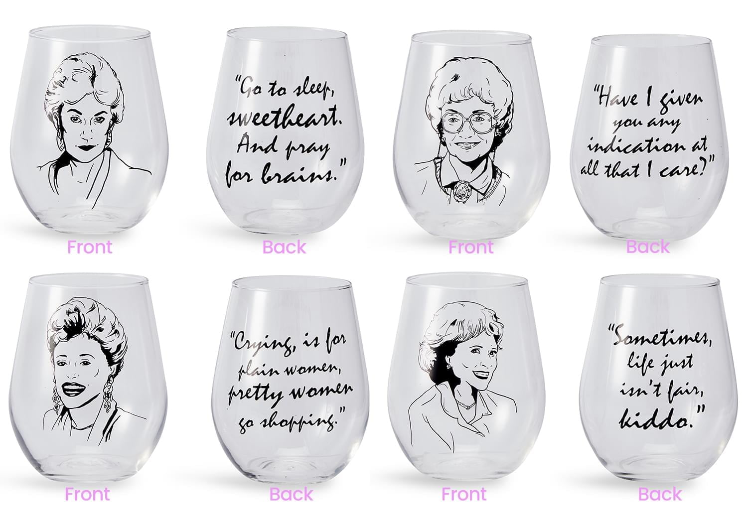 Each Holds 16 Ounces Just Funky The Golden Girls Stemless Wine Glass Collectible Set of 4