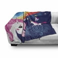 thumbnail image 3 of Unicorn Soft Flannel Fleece Throw Blanket, Colorful Arrangement of Mythical Animals in the Sky with Rainbows Girly Design, Cozy Plush for Indoor and Outdoor Use, 70" x 90", Multicolor, by Ambesonne, 3 of 6