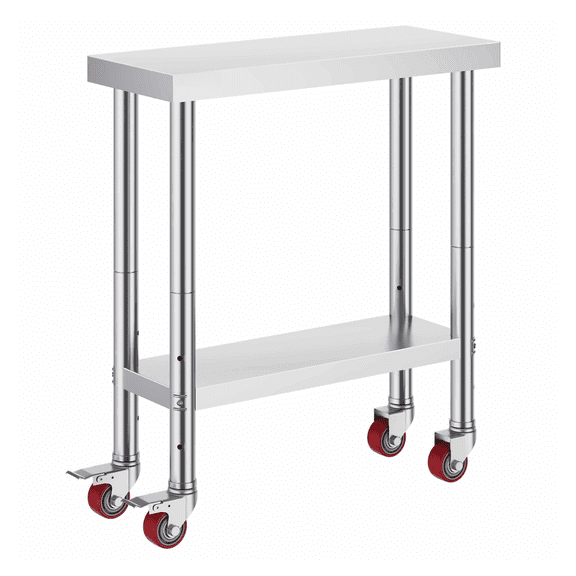 Stainless Steel Work Table 30x18x34 Inch - 3-Tier Adjustable Heavy Duty Kitchen Prep Table with Wheels & Brakes - Commercial Food Workstation