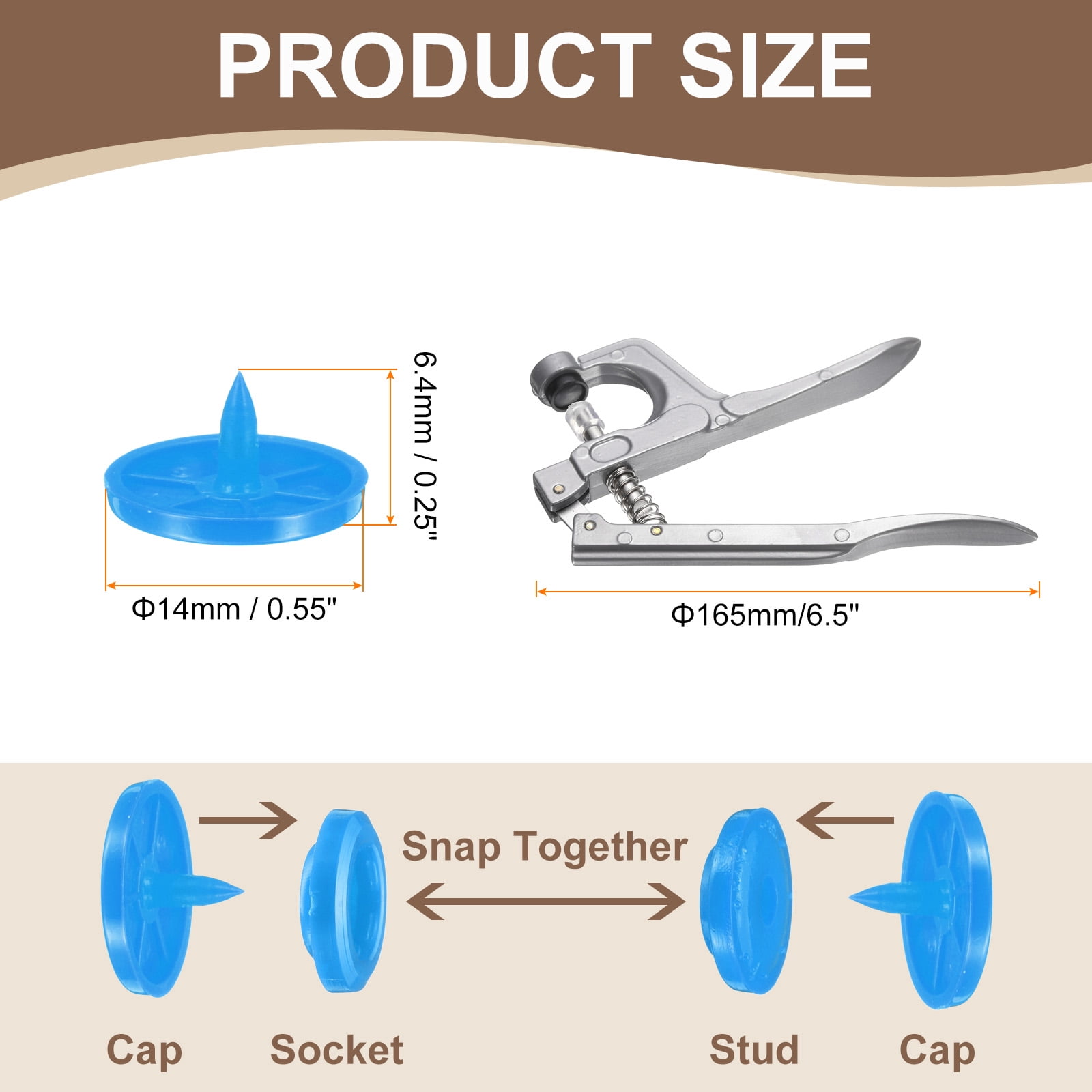 Uxcell Plastic Snaps Fasteners with Snap Pliers, 100 Set T8 Round Resin No-Sew Button Snap Fasteners Kit Sky Blue