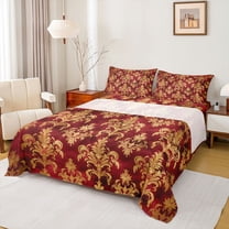 Feelyou Retro Damask Women Twin Sheet Sets, Red Gold Mandala Flower Bedding, 3 Pieces