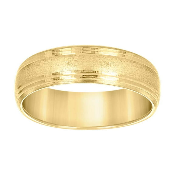14k Yellow Gold Mens Grooved Edge Brushed Comfort Fit Wedding Band Ring 6MM Size 7