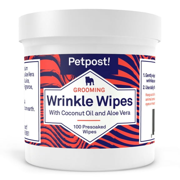 Petpost | Bulldog Wrinkle Wipes for Dogs - Cleans and Soothes Pug Wrinkles and Folds - 100 Ultra Soft Cotton Pads in Coconut Oil Solution