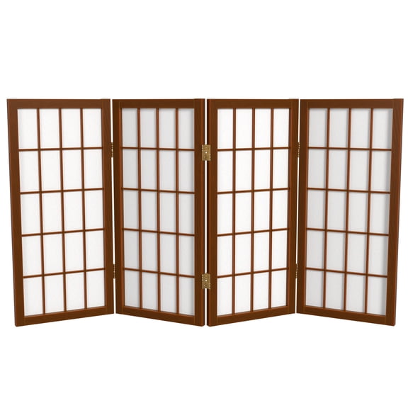 2 ft. Tall Desktop Window Pane Shoji Screen - Walnut - 4 Panels