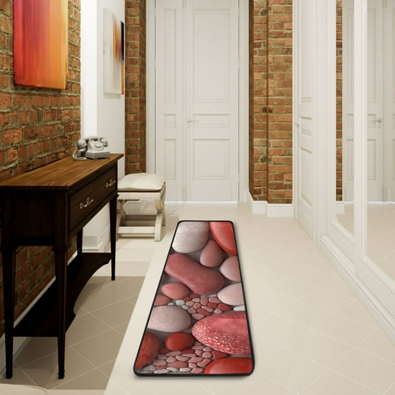 2' x 6' Modern Runner Rugs Hallway Floor Throw Carpet Stones Red Non Slip Entryway Mat Washable Bedroom Bathroom Kitchen