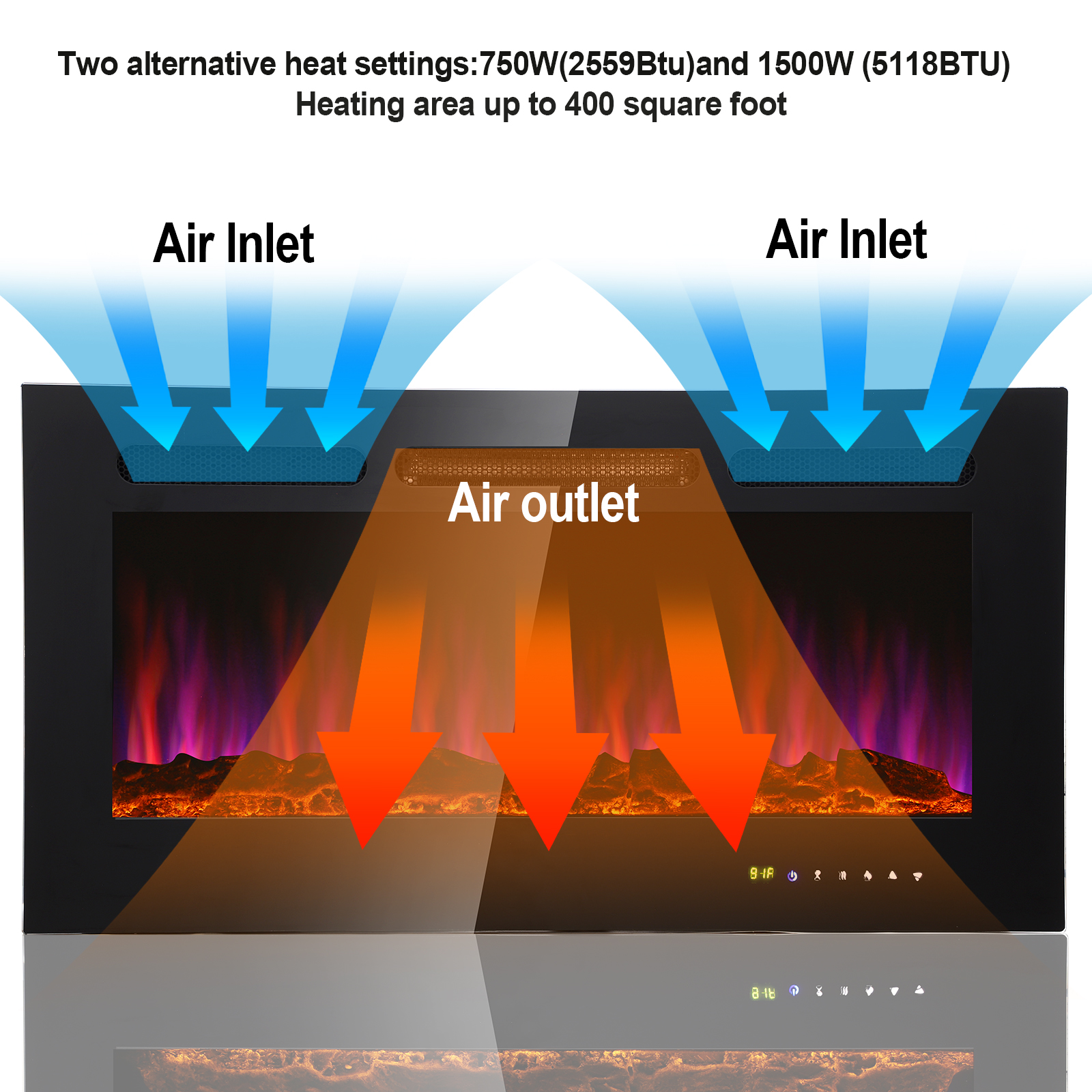 SKONYON 36" Electric Fireplace Recessed Ultra Thin Wall Mounted Heater w/Multicolor Flame