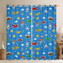 Castle Fairy Cartoon Plane Rocket Curtains Pack of 2 (42x84 Each) for Boys Girls,Kawaii Aircraft Curtains Blackout,Transportation Theme Bedroom Curtains,Ultra Soft Home Decor