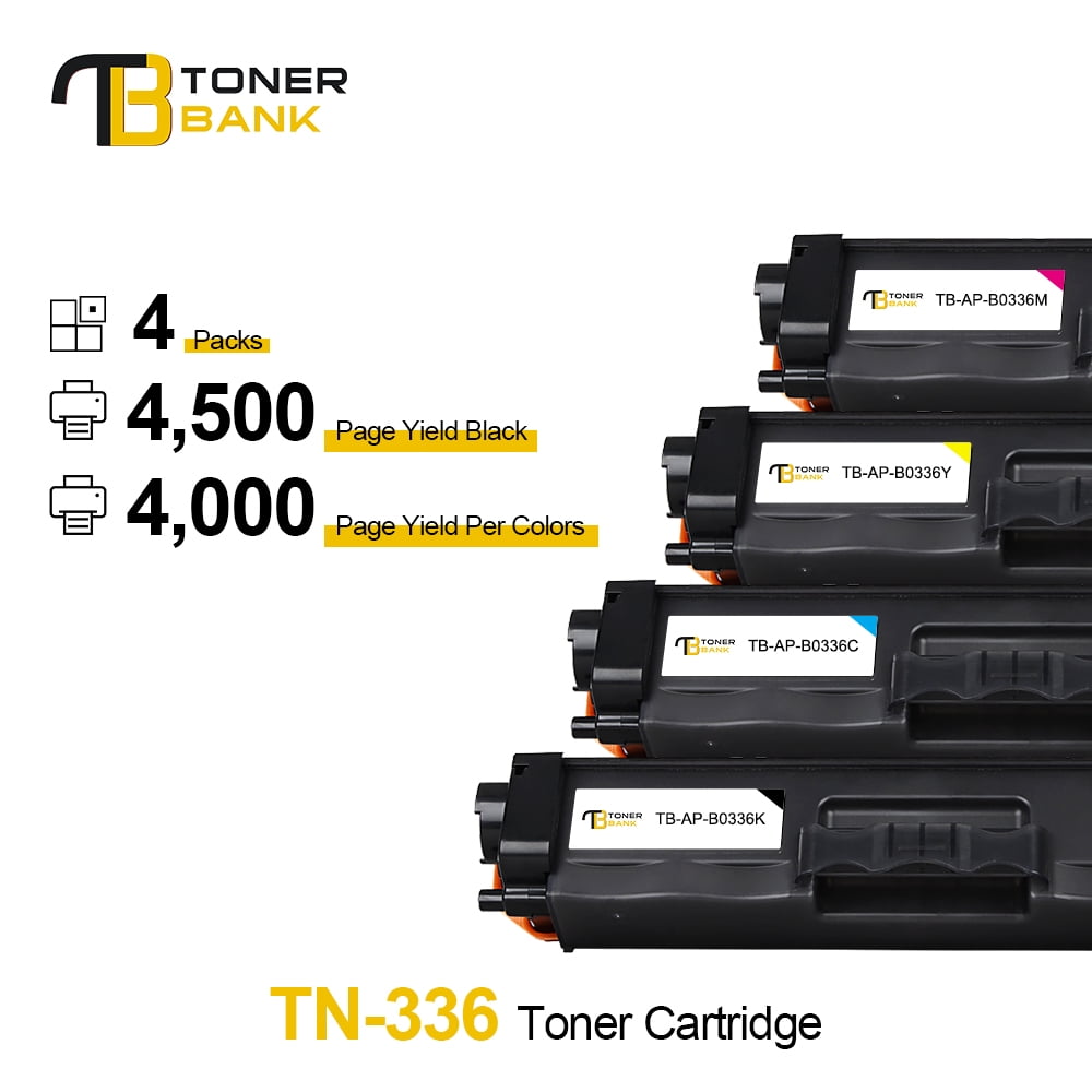 4-Pack TN336 TN-336 Toner Cartridges Replacement For Brother Printers - Black, Cyan, Magenta, Yellow High Yield