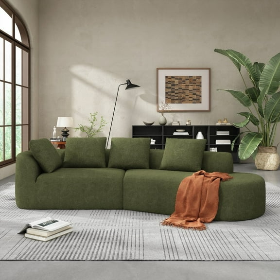 Modern Curved Sofa with High-Density Sponge & Pearl Upholstery, 116", 2-Piece Set