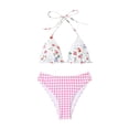 thumbnail image 2 of Minjewel Women's Sexy Checkered Floral Two-Piece Bikini, V-Neck & Hollowed-Out Design Swimsuit for Beach & Pool Party,Light pink,L, 2 of 7