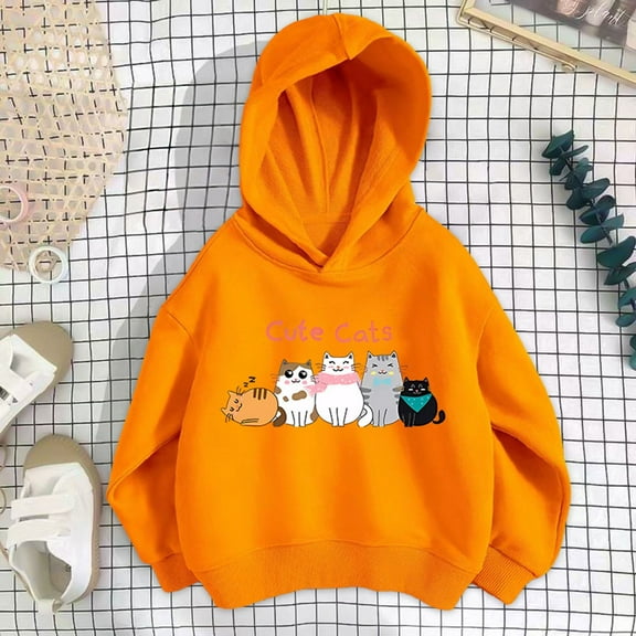 SGFCWSX Fleece Hoodies for Girls Fashion Print Sweatshirt Kids Thermal Sweatshirts Orange Size 5 Years