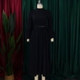 thumbnail image 3 of AURA Plus Size Women Winter Half High Collar Long Sleeve Waist Belt Swing Midi Dress Elegant Slim Fit Gown, 3 of 10