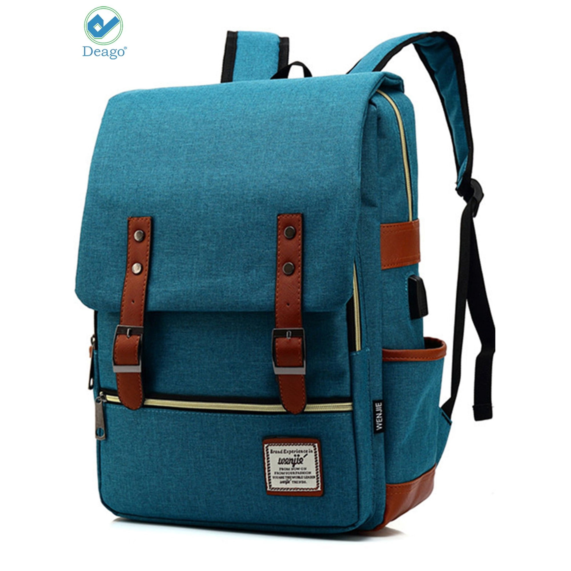 Deago Vintage Laptop Backpack For Women Men Travel Backpack with USB Charging Port Fashion Rucksack Fits 15.6 Notebook (Peacock Blue)