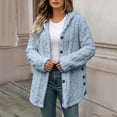 thumbnail image 5 of Zedker Women Hooded Button Up Fleece Jacket Long Sleeve Fuzzy Coat Loose Warm Outerwear with Pockets Light Blue Jackets for Women, 5 of 7