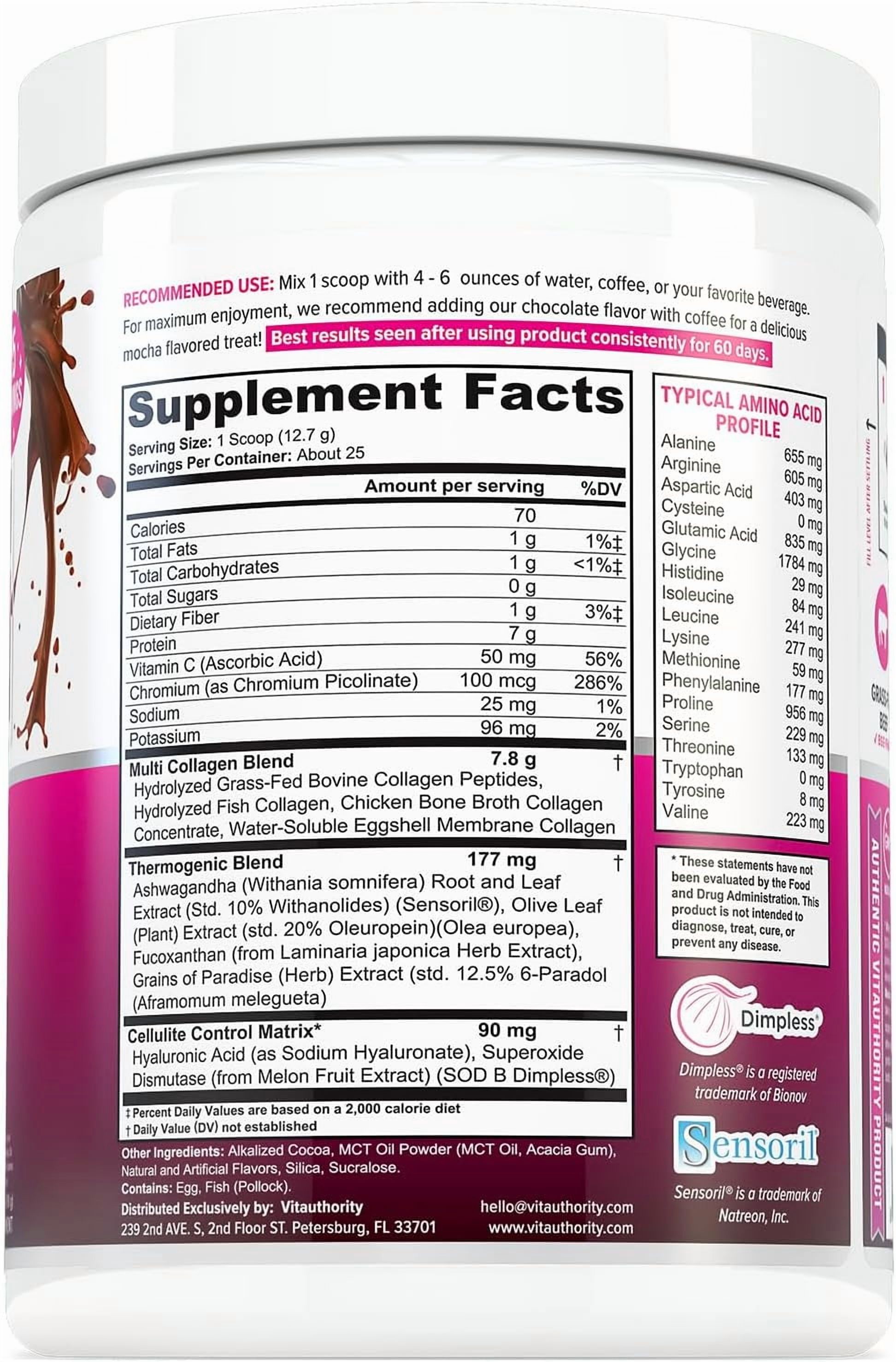 Vitauthority Multi Collagen Burn, Collagen Peptides Powder for Women, Chocolate Swirl, 25 Servings