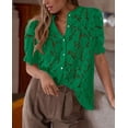 thumbnail image 3 of Blusa PRETTYGARDEN de encaje de manga corta para mujer, color verde oscuro, 3 of 6