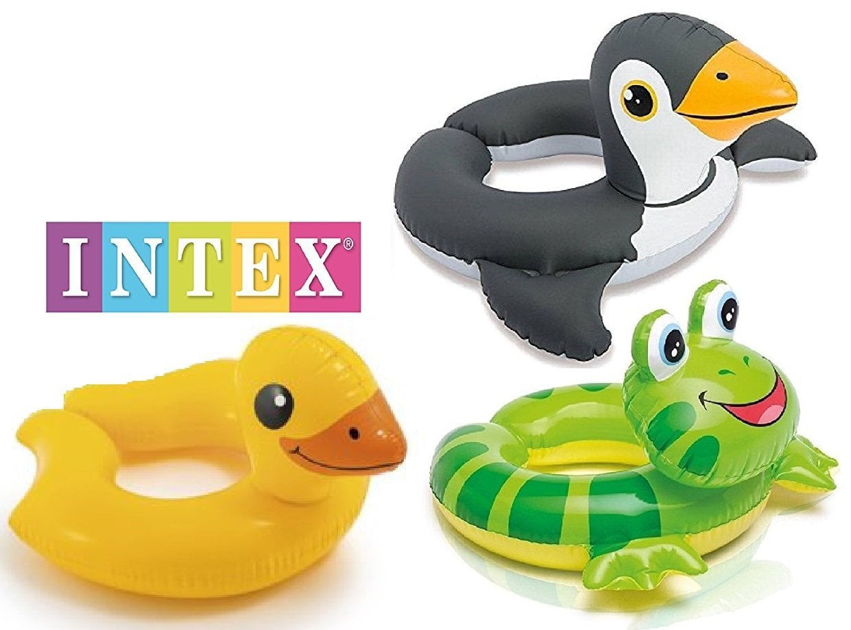 Intex 2 Pack Animal Head Split Ring Pool Floats Gift Set Bundle