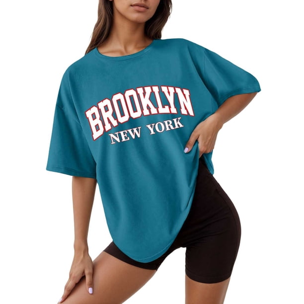 Camiseta holgada de manga corta y cuello redondo con estampado informal para mujer