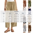 thumbnail image 3 of Pants for Women with Pockets 100% Cotton Decorative Button Drawstring Cropped Pants, 3 of 7