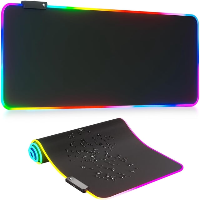 Alfombrilla de ratón RGB para juegos: alfombrilla de escritorio LED con 14 modos de iluminación, 30 x 80 cm, base de goma antideslizante, alimentación por USB para PC y juegos.