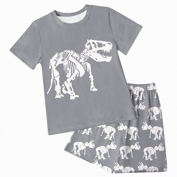 Hessimy Toddler Boy Short Sets Summer Dinosaur Outfits Short Sleeve Tops and Elastic Waist Shorts Matching Set（Grey,9-10Years)