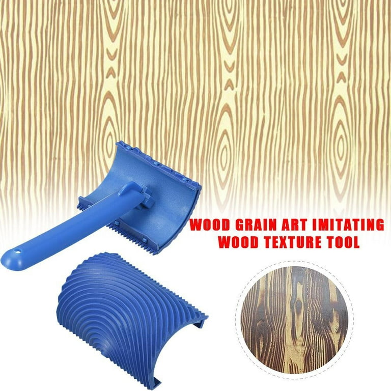 4 inch Wood Grain Rubber Paint Roller DIY Painting Grain Tool Wood Grain Pattern Paint Roller with Handle, Blue, Adult Unisex