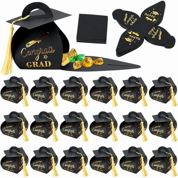 about 50Pcs Graduation Cap Gift Box Graduation Party Favors Graduations Decorations with Tassel Treat Box Graduations Centerpieces for Tables for Class of 2025 Grad Black