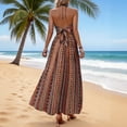 thumbnail image 2 of Ytndtr Women's Boho Striped Print Halter Neck Backless Tie Waist Split Maxi Dress Summer Beach Vacation Sundress, 2 of 7