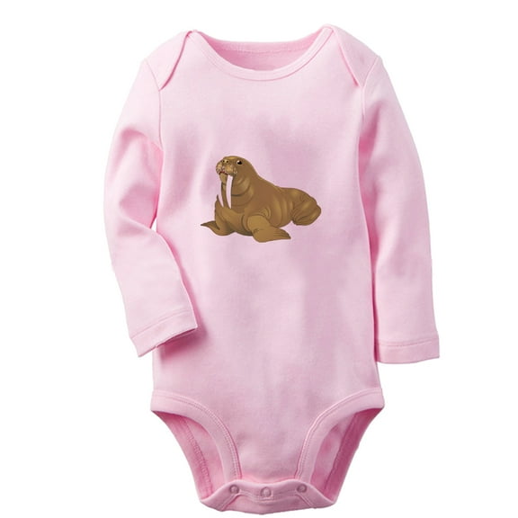 iDzn Little Baby Cute Rompers, Newborn Babies Unisex Bodysuits, Infant Animal Walrus Graphic Jumpsuits, Toddler Kids Long Sleeve Oufits (Pink, 0-6 Months)