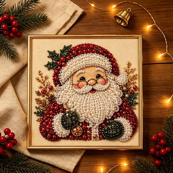 Christmas Santa Claus Pearl Diamond Art Kits for Adults 7.87 Inch,Christmas Pearl Painting Art Kits 3D Christmas Pearl Beads Art Craft Holiday Christmas Wall Decor, Handmade Home Decoration Gift