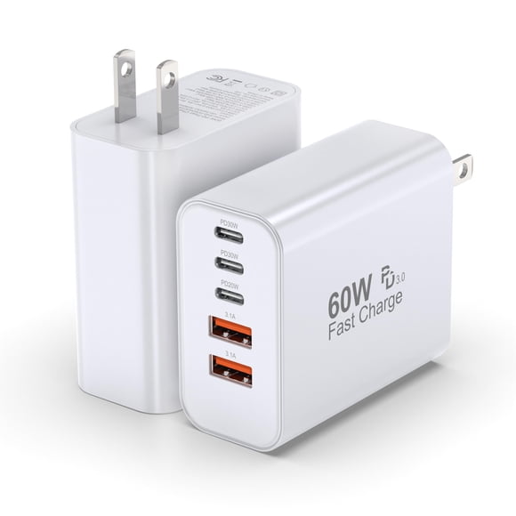 Cargador TZBAY USB C Block 60 W, enchufe de pared de 5 puertos tipo C