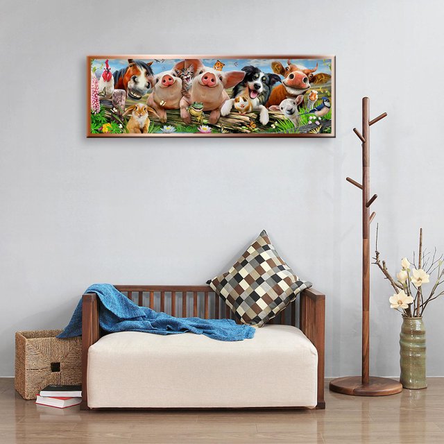 Cuadros Decorativos Pintura de diamantes redondos completos, familia de animales, mosaico de diamantes de imitación, arte de pared para el hogar Tmvgtek embutido en tela