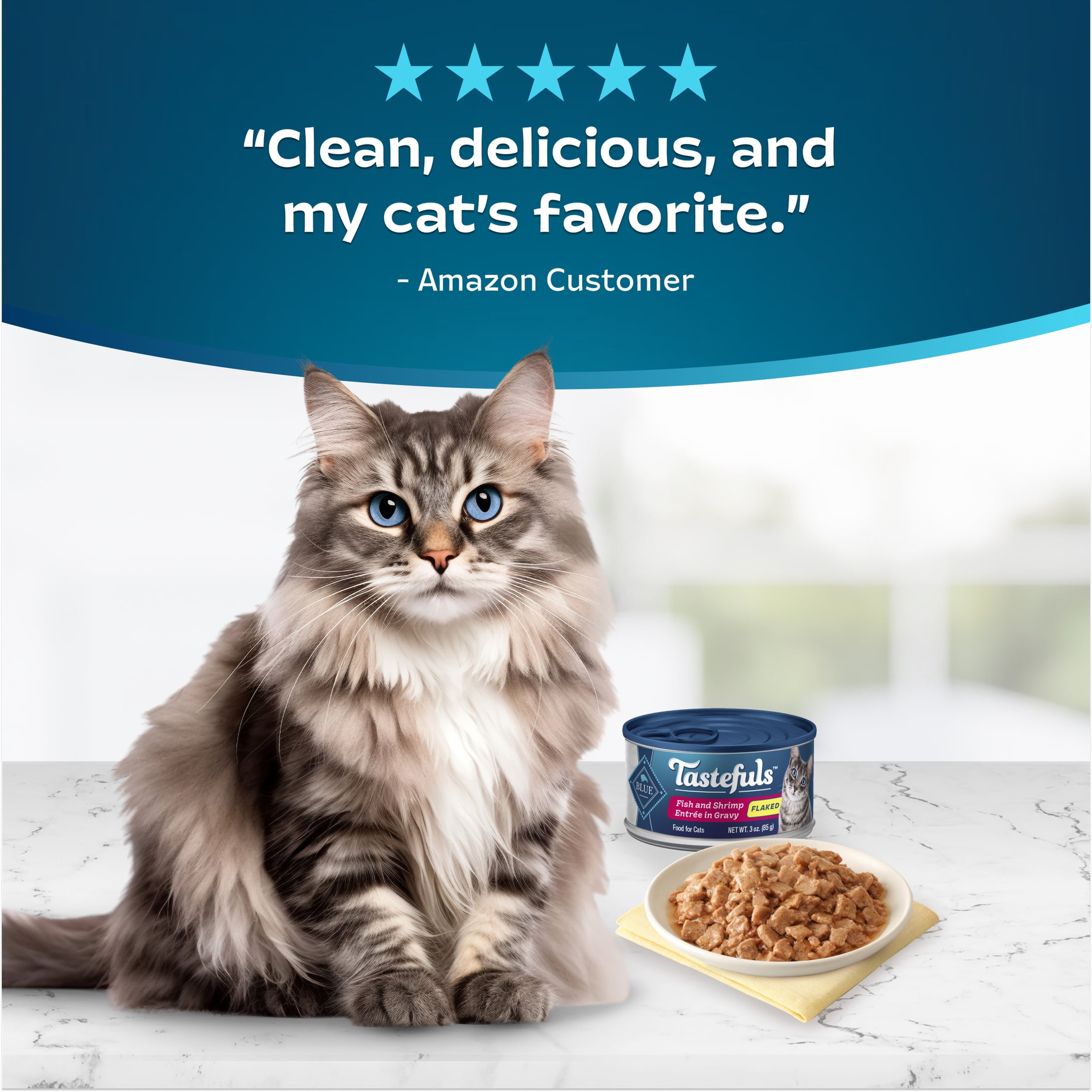 Blue Buffalo Tastefuls Natural Wet Cat Food Cans, Flaked Style, Fish and Shrimp Entrée in Gravy 3-oz Cans (Pack of 4)