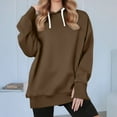 thumbnail image 2 of HVOBTTY Women's Long Sleeved Sweatshirts, Fall and Winter Tops for Women, Women's Casual Solid Color Long Sleeve Thumb Hole Athletic Hooded Pullover Sweatshirt Brown, Brown, 2 of 5
