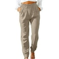 thumbnail image 3 of Brnmxoke Womens Cotton Linen Pants 2025 Summer Casual Loose Fit Cinch Bottom Beach Pants Elastic Waist Lounge Trousers Pants Khaki,XXL, 3 of 7