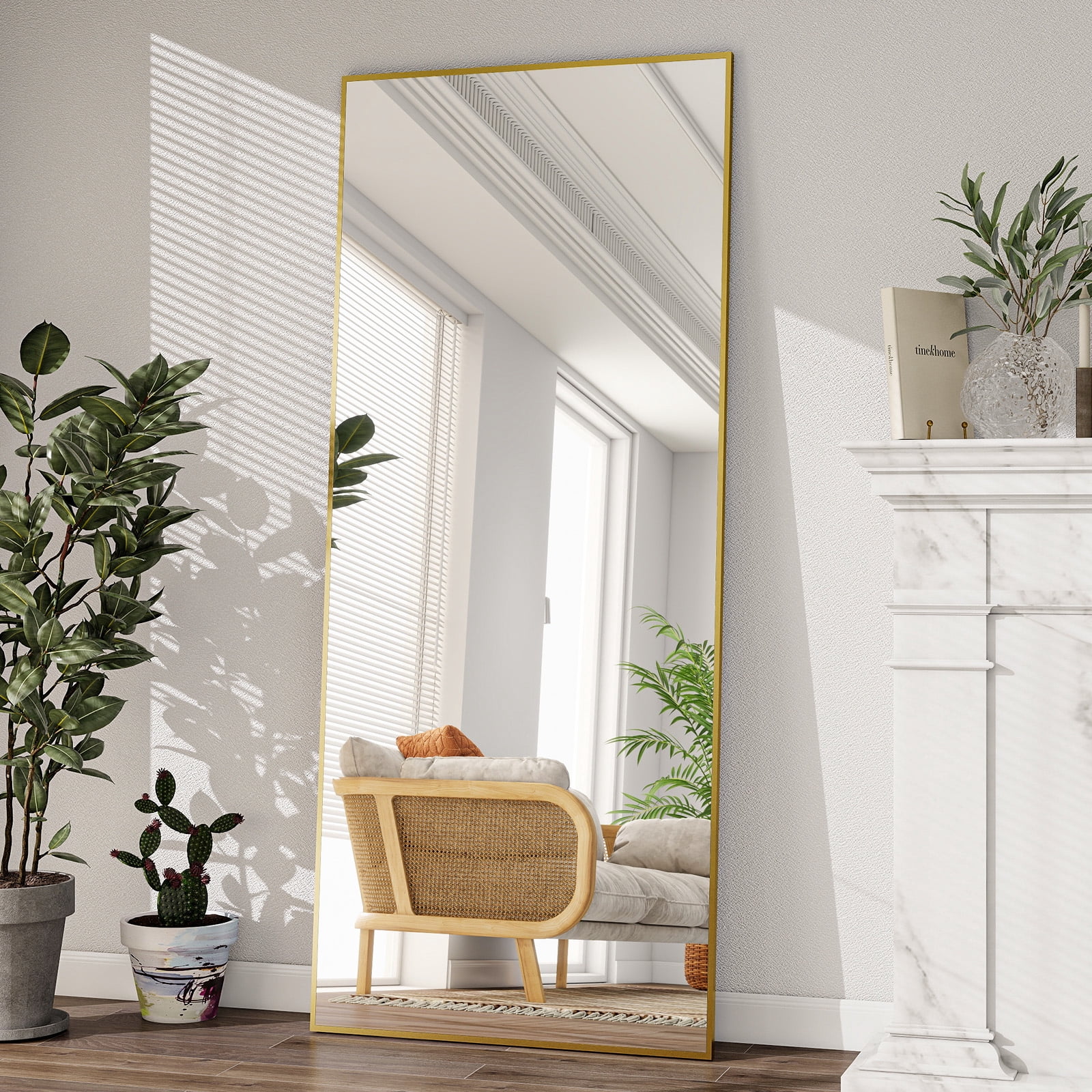 AUROMIR 24"x65" Rectangular Full Length Mirror Floor Mirror Full Body Standing Mirror, Gold