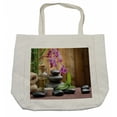 thumbnail image 1 of Spa Shopping Bag, Warm Welcoming Spa Reception Big Healing Stones Candles Scent Flowers Print, Eco-Friendly Reusable Bag for Groceries Beach and More, 15.5" X 14.5", Cream, by Ambesonne, 1 of 2