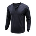 thumbnail image 3 of Fangasis Men Blouse Button Down T Shirts Long Sleeve Summer Tops Mens Fashion Pullover Casual Work T-shirt Navy Blue M, 3 of 6