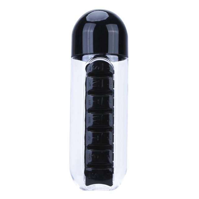 Bicicleta 600ML Ndcxsfigh Combinar Pastillero diario Botellas para beber Copas Negro