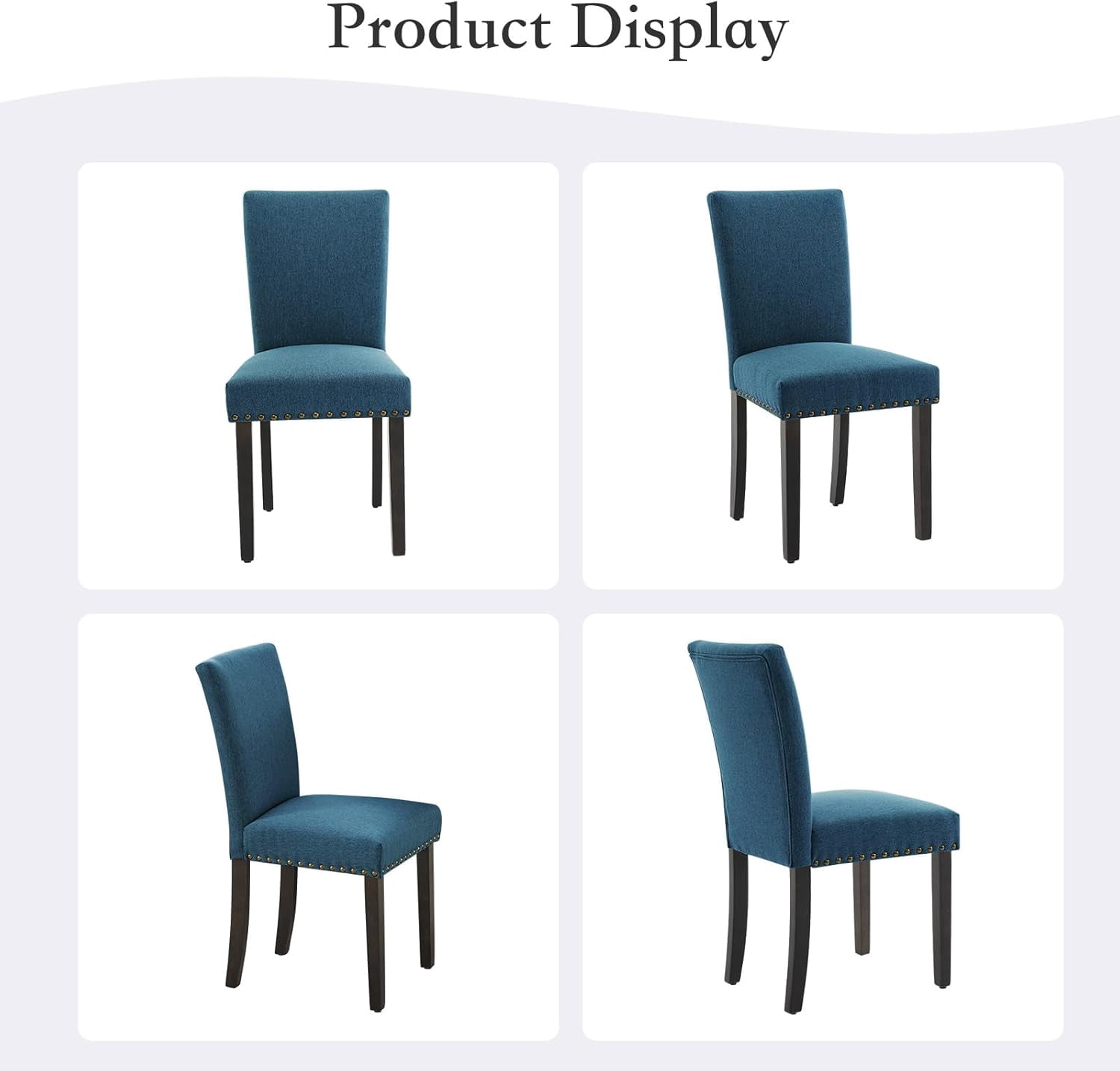 Dining Chairs Set of 2 Upholstered Parsons Diner Room Chair Sets Fabric Kitchen Chairs with Nailhead Trim/Sturdy Wood Legs and Padded Cushion Modern Living Room Chairs, Dark Blue