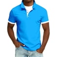 thumbnail image 2 of dgysar Mens Summer Polo Shirt, Color Block Contrast Design Lapel Collar Button Up Quarter Sleeve Loose Fit Polyester Synthetic Breathable Quick Dry Garment, Sky Blue, 2XL, 2 of 4