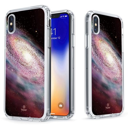 iPhone X Galaxy Case - True Color Clear-Shield Spiral Galaxy [Galaxy Collection] Printed on Clear Back - Perfect Soft and Hard Thin Shock Absorbing Dustproof Full Protection Bumper (Best Way To Print From Iphone)