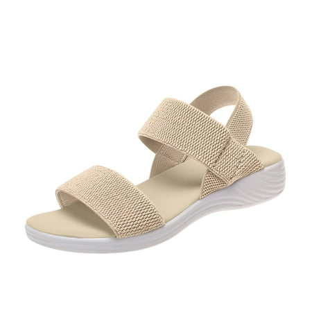 CHOII 50% off Clearance Women s Summer Casual Thick Sole Flat Heel Fish Mouth Elastic Large Size Sandals Women s Shoes Casual Shoes Cushionaire Sandals Summer Sandals for Women 2024 Beige/7.5
